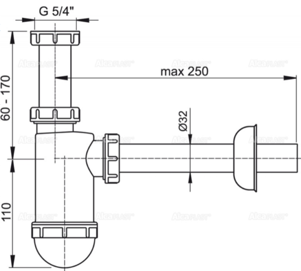 Сифон для раковины AlcaPlast A430 пластик белый