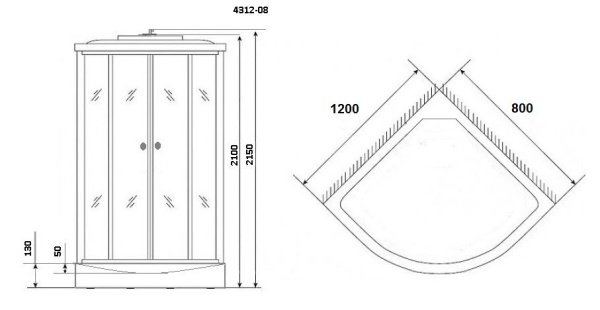 Душевая кабина с крышей Niagara Eco NG-4312-14R асимметричная  120x80 стекла матовые, профиль матовый хром
