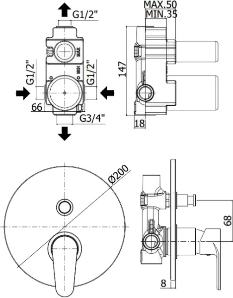 Смеситель для душа Paffoni Green GR015CR встраиваемый в стену 
без термостата 