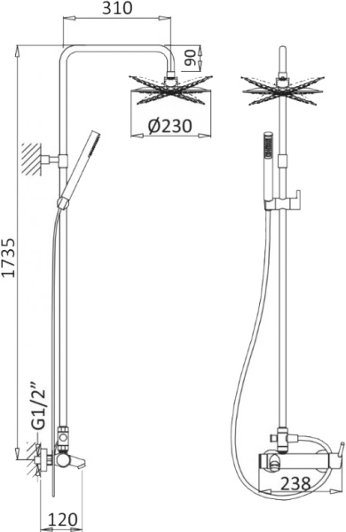 Душевая система со смесителем Cezares  CZR-B-CVD2-01 монтаж   