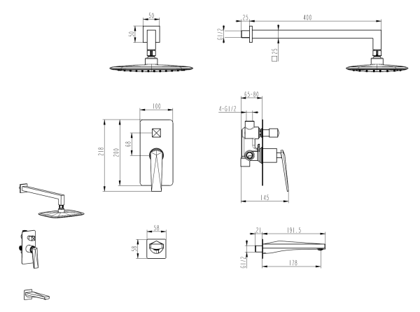 Душевая система со смесителем Boheme Venturo 374-B-2 монтаж встраиваемая в стену без термостата черный/хром