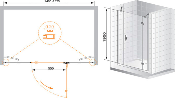 Душевая дверь Cezares Bergamo BERGAMO-B-13-30+60/60-C-Cr-R 120 см стекла прозрачные, профиль хром