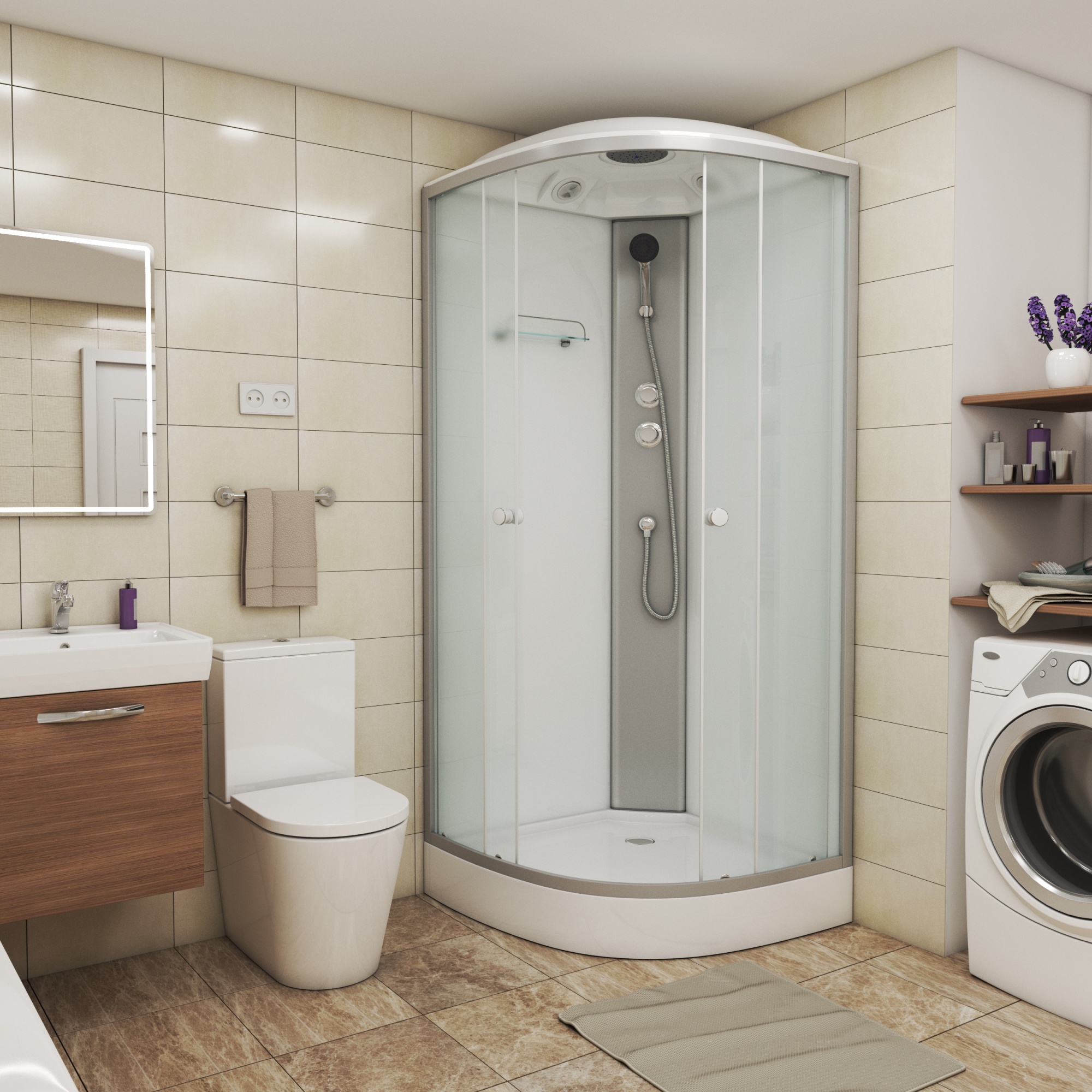 Душевая кабина с крышей Niagara Eco NG-4302-14 четверть круга  100x100 стекла матовые, профиль матовый хром