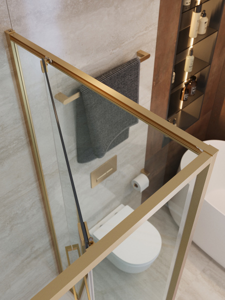 Душевой угол Cezares Lux LUX-A-FS-1-90-C-BORO квадратный 90x90 стекла прозрачные, профиль брашированное золото