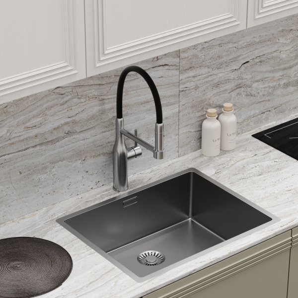 Смеситель для кухни Sancos Pride SC4011BNG без подключения к фильтру нержавеющая сталь/черный