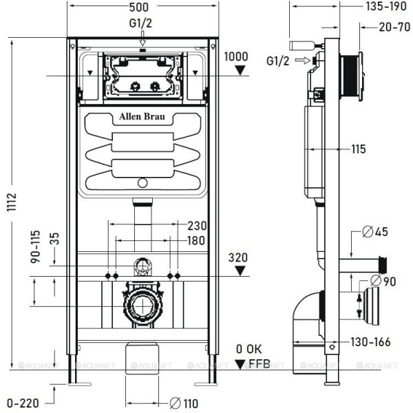 Инсталляция для подвесного унитаза Allen Brau Pneumatic 9.11100.20 пневматическая