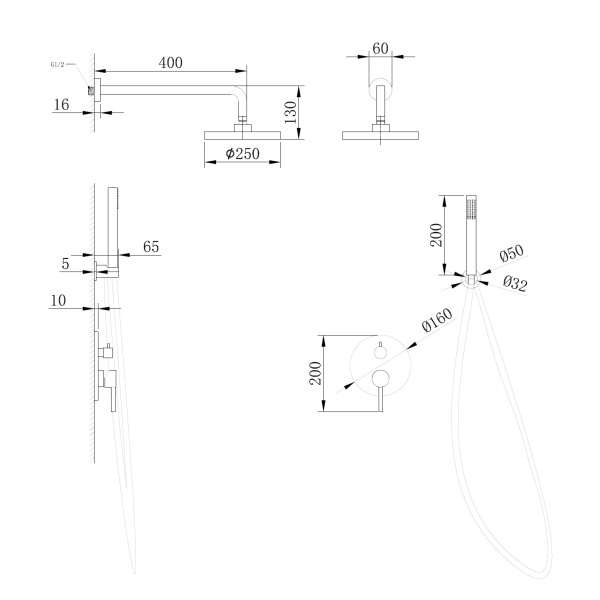 Душевая система со смесителем Abber Emotion AF8818B монтаж встраиваемая в стену без термостата черный матовый