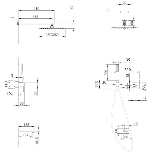 Душевая система со смесителем Abber Daheim AF8217B монтаж настенная без термостата черный матовый