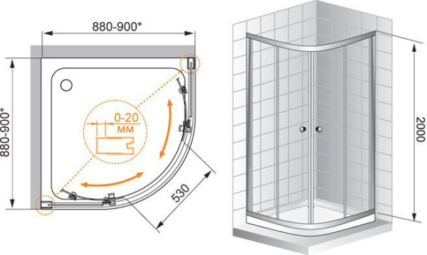 Душевой угол Cezares Anima ANIMA-W-R-2-90-C-Cr-IV четверть круга 90x90 стекла прозрачные, профиль хром