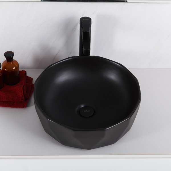 Раковина накладная круглая BelBagno  BB1409H301 фаянс цвет черный матовый