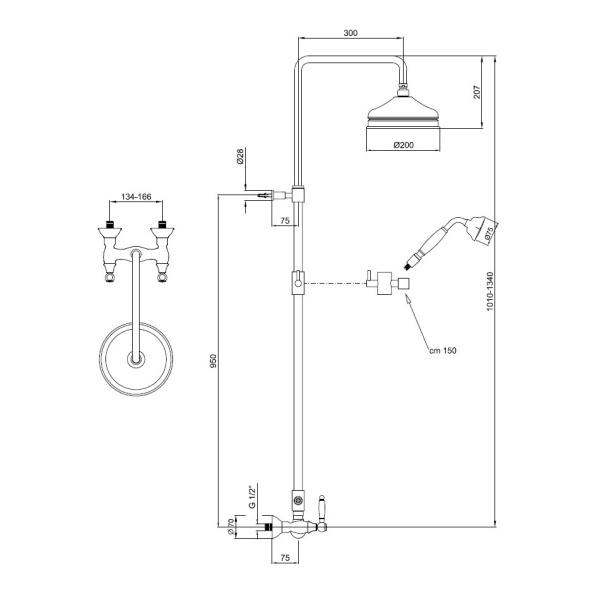 Душевая система со смесителем Webert Dorian DO760405015 монтаж настенная без термостата хром