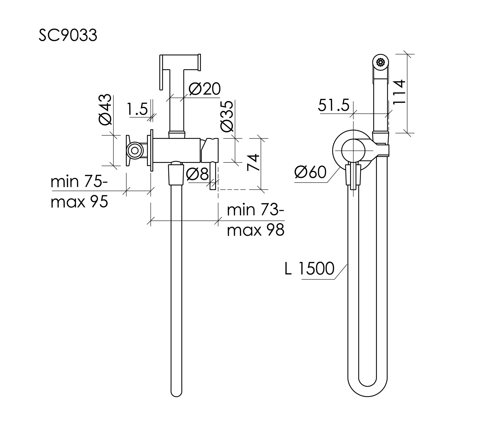 Гигиенический душ Sancos Etna SC9033CH встраиваемый в стену хром