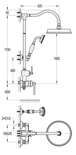 Душевая система со смесителем Cezares Liberty LIBERTY-F-CD-01 монтаж настенная без термостата хром