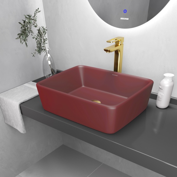Раковина  прямоугольная Grossman Color GR-3016VIM фаянс цвет бордовый матовый