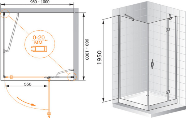 Душевой угол Cezares Bergamo BERGAMO-A-1-100-C-Cr-R квадратная   стекла прозрачные, профиль хром