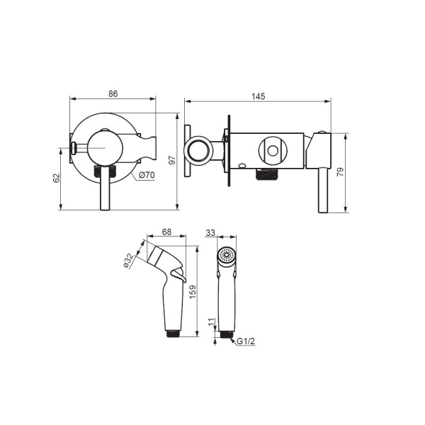 Гигиенический душ Damixa Option 211000300 встраиваемый в стену черный матовый