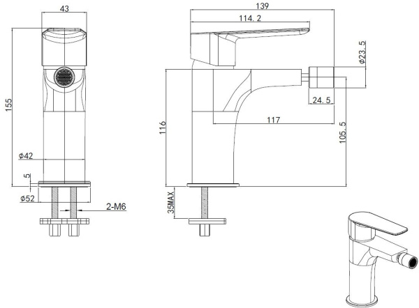 Смеситель для биде Allen Brau Eclipse 2.0 5.E1A10-00 латунь хром