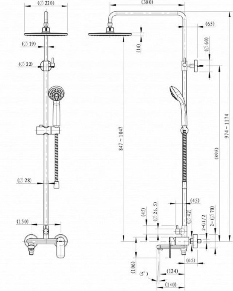 Душевая система со смесителем Bravat Opal F6125183CP-A6-RUS монтаж настенная без термостата хром