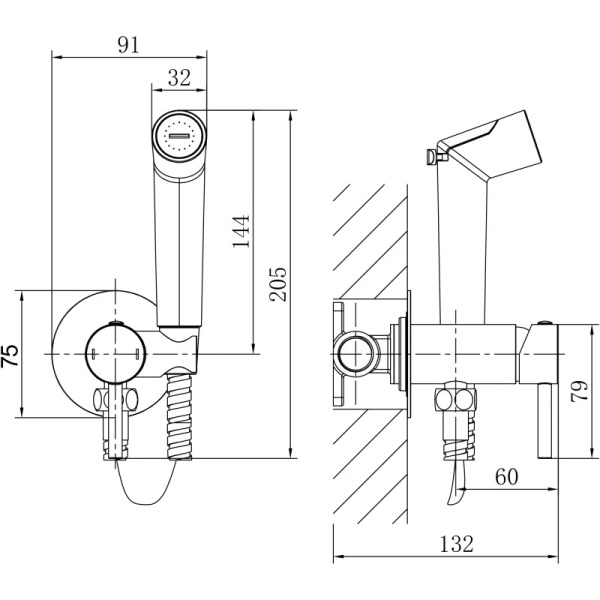 Гигиенический душ Grossman Solis 502.K35.07.210 встраиваемый в стену черный матовый