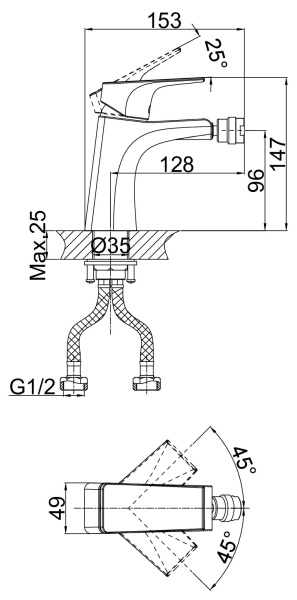 Смеситель для биде D&K Rhein DA1292201 латунь хром