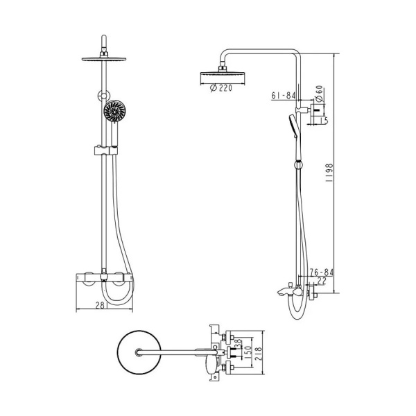 Душевая система со смесителем Bravat Waterfall F639114C-A2-RUS монтаж настенная с термостатом хром