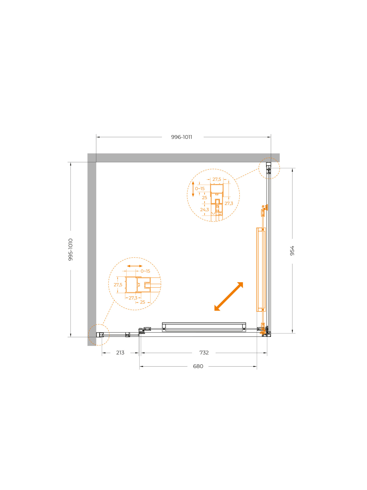 Душевой угол Cezares Lux LUX-A-FS-11-100-C-GM квадратный 100x100 стекла прозрачные, профиль оружейная сталь