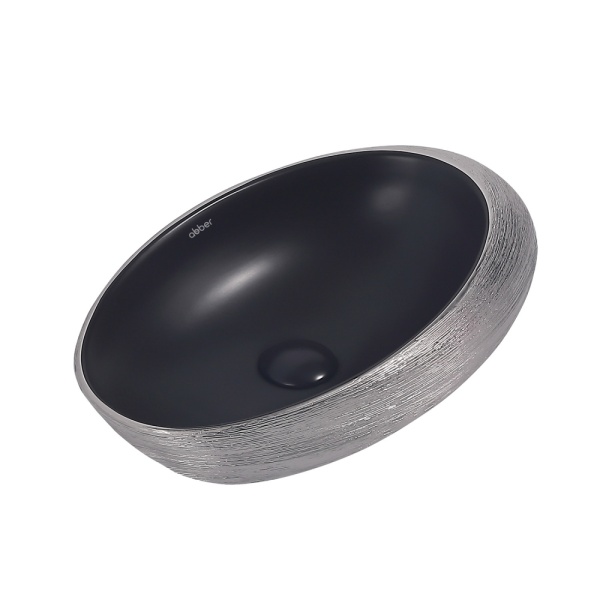 Раковина накладная овальная Abber Bequem AC2107BS фаянс цвет черный матовый-серебро