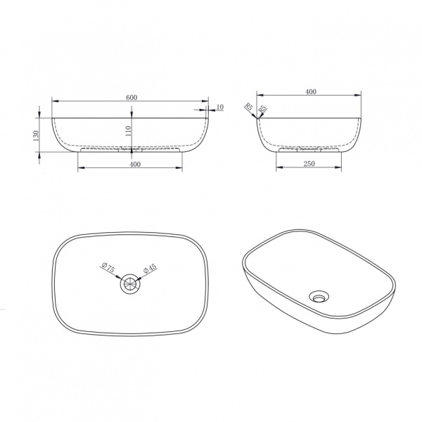 Раковина  прямоугольная Abber STEIN AS2620 искусственный камень цвет белый матовый