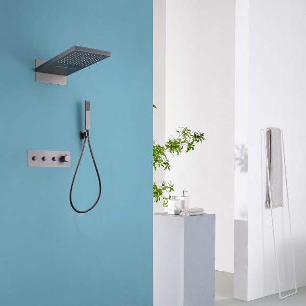 Душевая система со смесителем Abber Rund AF8752NG монтаж встраиваемая в стену с термостатом никель