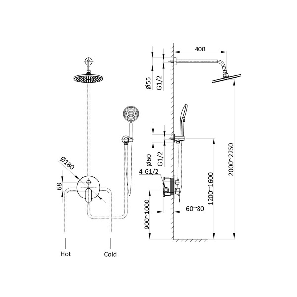 Душевая система со смесителем Vincea Desire VSFW-1D1BG монтаж встраиваемая в стену без термостата брашированное золото