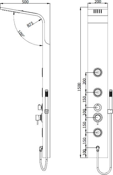 Душевая система со смесителем RGW Shower Panels 21140104-04 монтаж настенная без термостата черный матовый