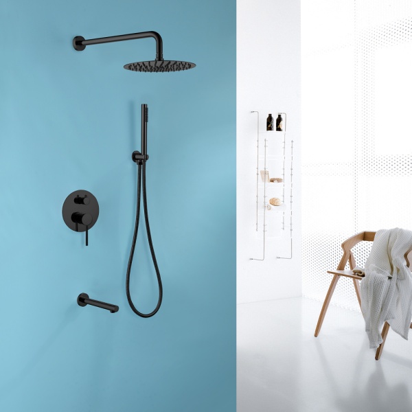 Душевая система со смесителем Abber Emotion AF8817B монтаж встраиваемая в стену без термостата черный матовый