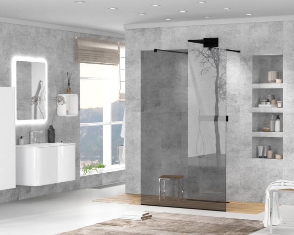 Душевая перегородка Cezares Liberta LIBERTA-L-2-90-GR-NERO 90 см, стекла тонированные, профиль черный