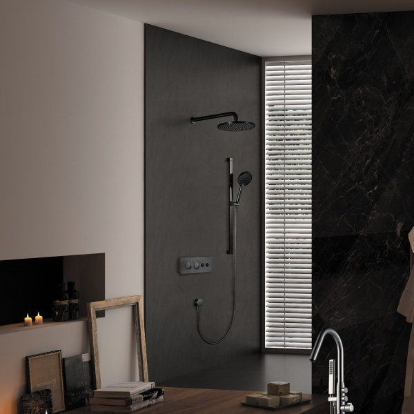 Душевая система со смесителем Black&White Universe U7646GM монтаж встраиваемая  в стену с термостатом вороненая сталь