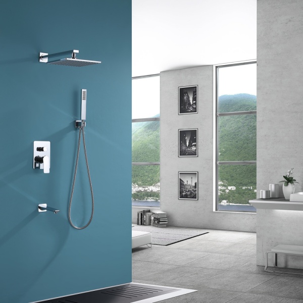 Душевая система со смесителем Abber Weiss Insel AF8017 монтаж встраиваемая в стену без термостата хром