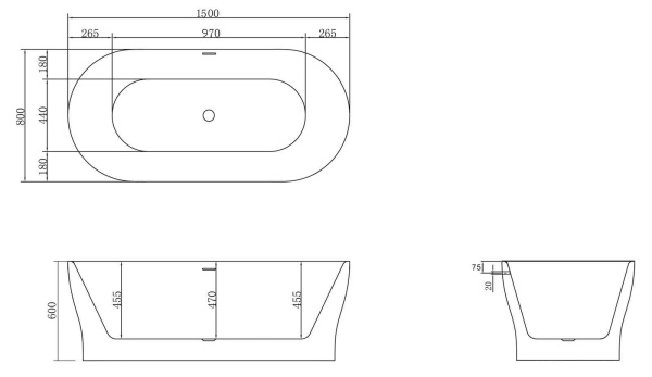 Акриловая ванна отдельностоящая BelBagno  BB405-1500-800 150x80 овальная цвет белый