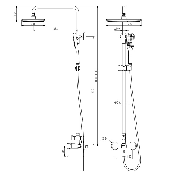 Душевая система со смесителем Lemark Ursus LM7260BL монтаж настенная без термостата черный