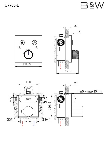 Встроенная душевая система Black&White U7766