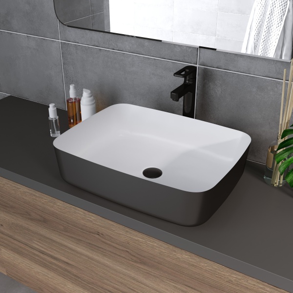 Раковина  прямоугольная Grossman Color GR-4043BW фаянс цвет черно-белый