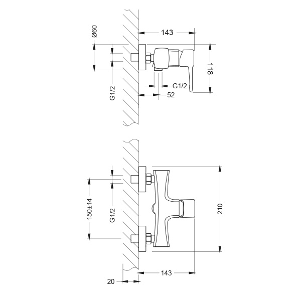 Смеситель для душа Lemark Evitta LM0503C настенный 
без термостата хром