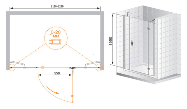 Душевая дверь Cezares Bergamo BERGAMO-B-13-30+60/30-C-Cr-R 90 см стекла прозрачные, профиль хром