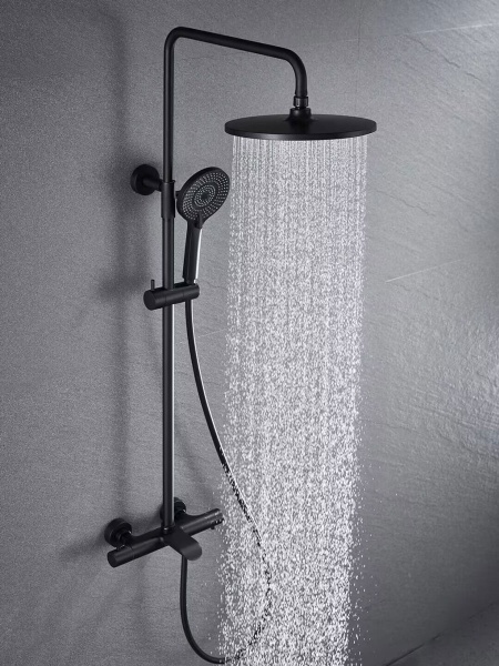 Душевая система со смесителем Vincea Esse VSFS-1E1TMB монтаж настенная с термостатом черный