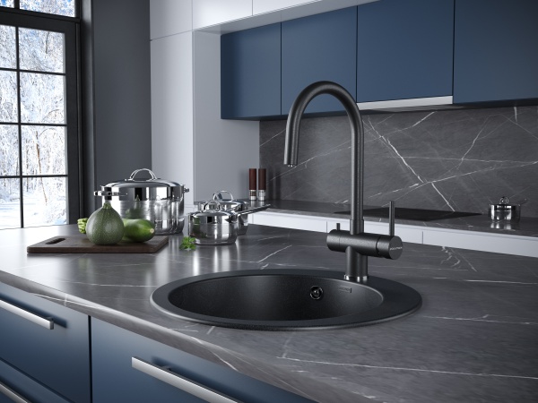 Смеситель для кухни Paulmark Heller He213218-418 с подключением к фильтру чёрный металлик