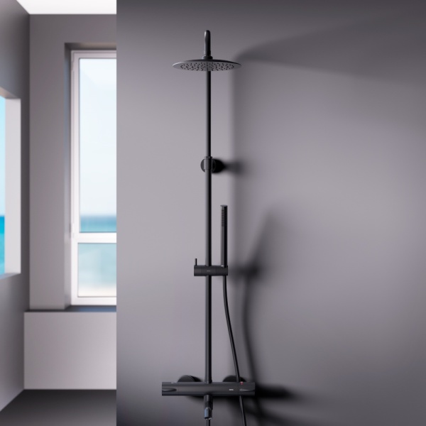 Душевая система со смесителем Damixa Scandinavian Pure 936810300 монтаж настенная с термостатом черный матовый