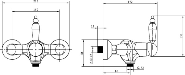 Смеситель для душа Boheme Brillante Ripresa 344 настенный 
без термостата хром