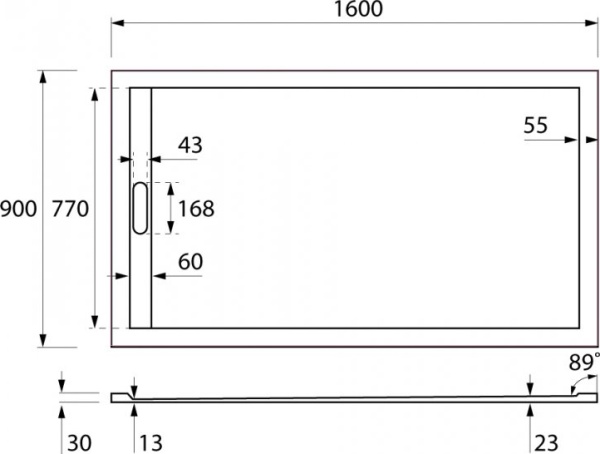 Душевой поддон низкий Cezares  TRAY-AS-AH-160/90-30-W прямоугольная   белый