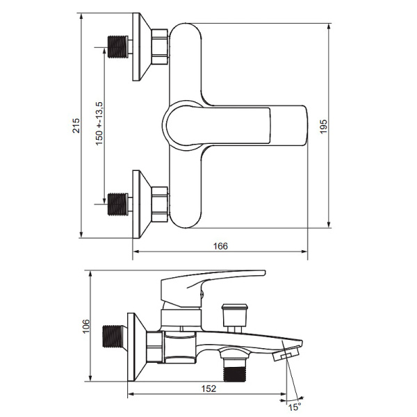 Смеситель для ванны или душа Damixa Eclipse 2.0 481000300 настенный 
без термостата черный матовый