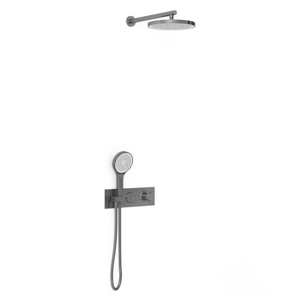 Душевая система со смесителем Vincea  VSFW-422T2GM монтаж встраиваемая в стену с термостатом вороненая сталь