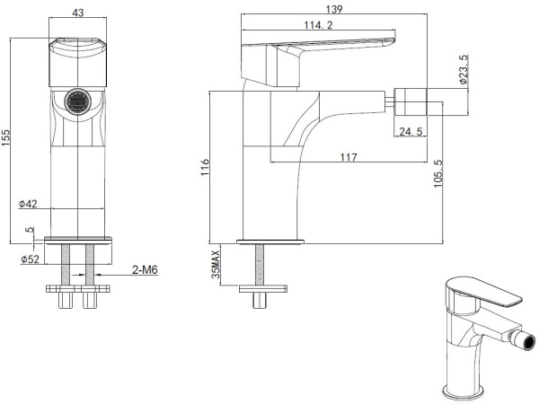 Смеситель для биде Allen Brau Eclipse 2.0 5.E1A10-31 латунь черный матовый