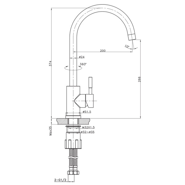 Смеситель для кухни Raiber Graceful RPB-012 без подключения к фильтру черный матовый